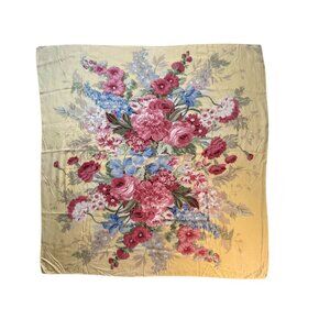 Polo Ralph Lauren Yellow Floral Pattern Silk Scarf 35" x 35" Vintage